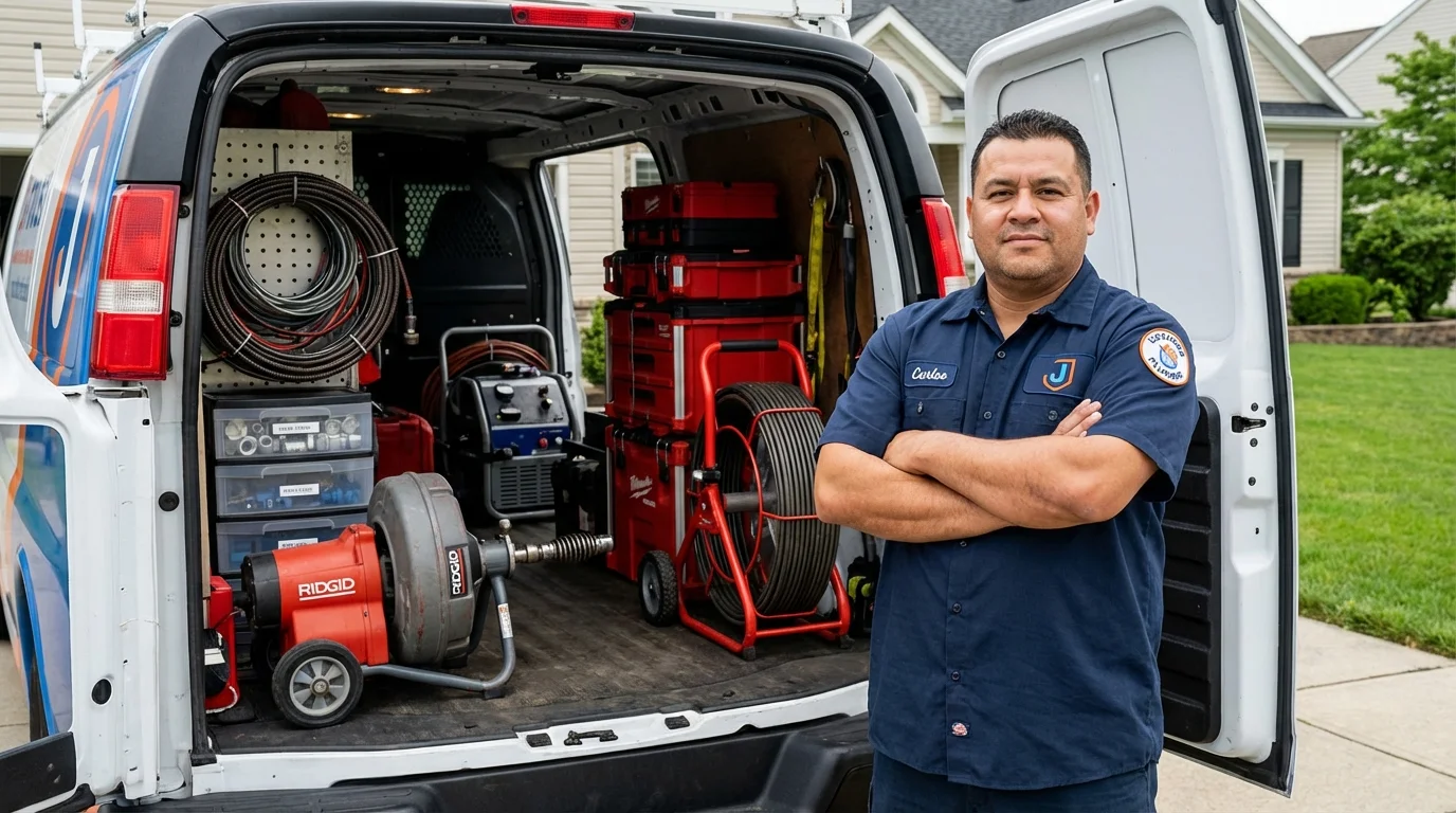 Professional drain cleaning equipment and Johns Plumbing LLC plumber in Severn