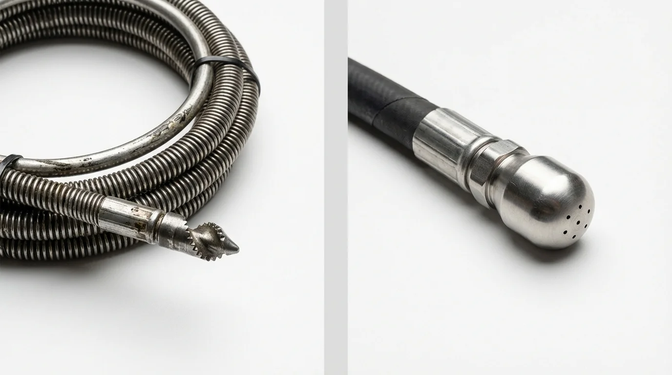 Drain snake cable and hydro jetting nozzle used for drain cleaning in Severn, MD