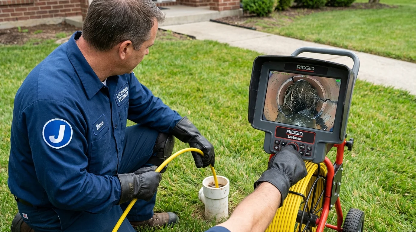 Sewer camera inspection being performed by Johns Plumbing LLC in Severn