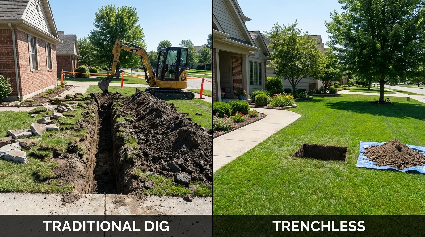 Trenchless sewer repair with minimal yard damage versus traditional excavation in Severn, MD